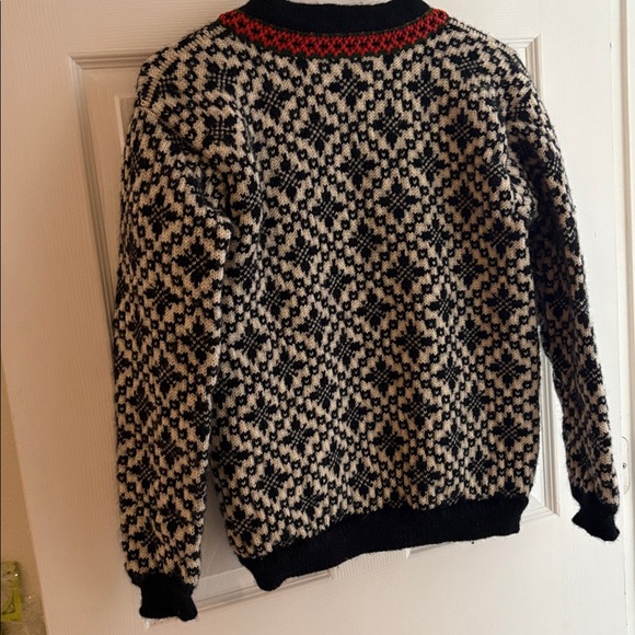 Dale of Norway Nordic Black and Cream Cardigan with Red Accents - Picture 5 of 5